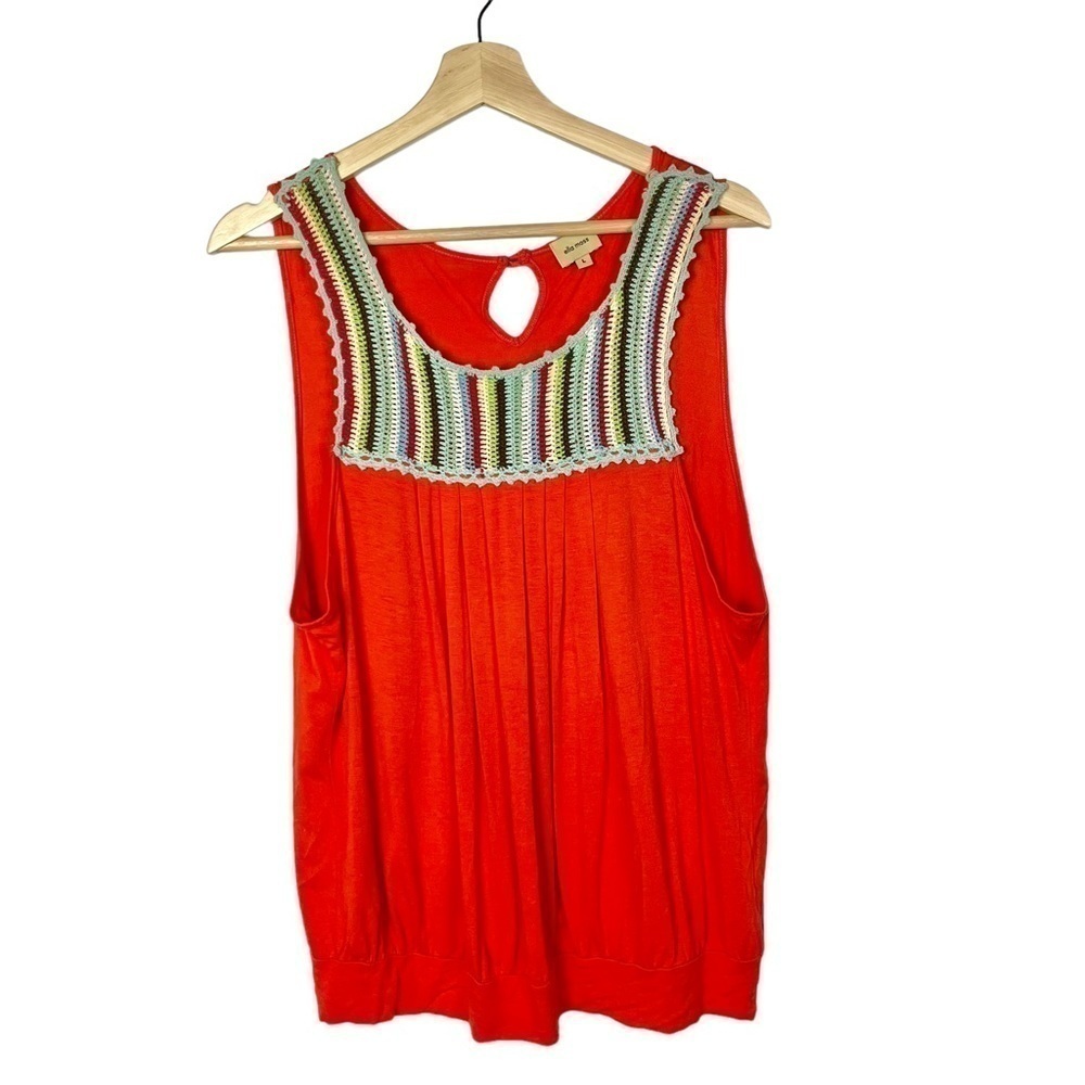 Ella Moss Orange Embroidered Scoop Neck Y2K Tank Top L
